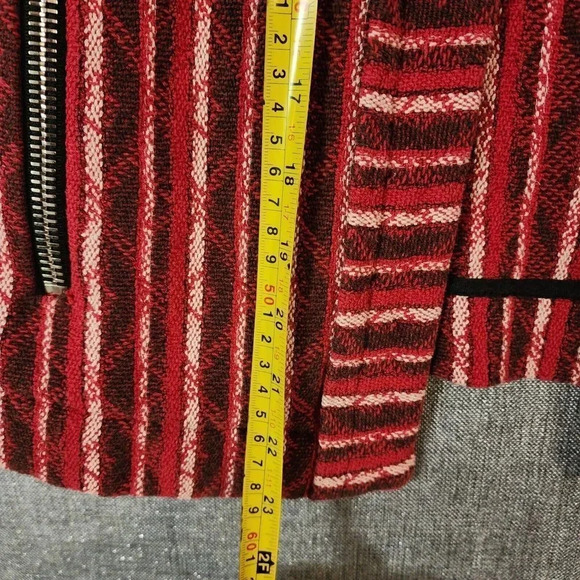 IRO Paris Red/Black/White Zip Pockets Striped Inland Tweed Blazer Jacket Size 32 - Picture 8 of 9